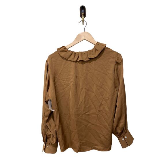 FRAME ruffle-collar SILK‎ blouse camel loose fit Size XS NWOT - Picture 7 of 7